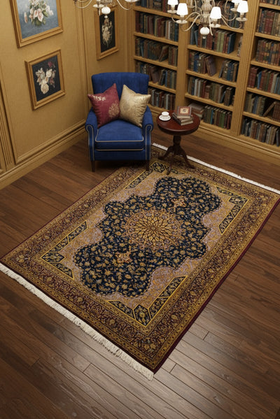 Kum Signed Medallion Hand Knotted Silk Rug