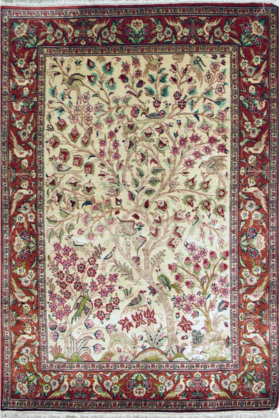 Kum Signed Tree of Life Hand Knotted Silk Rug | 147x98 cm