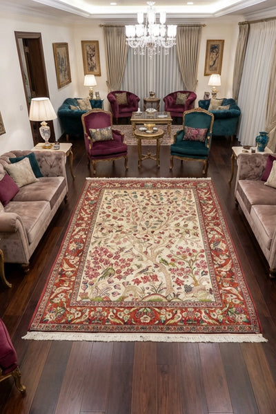 Kum Signed Tree of Life Hand Knotted Silk Rug | 147x98 cm