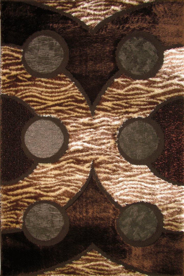 Leon Circle Design Shaggy Rug - 140 Brown