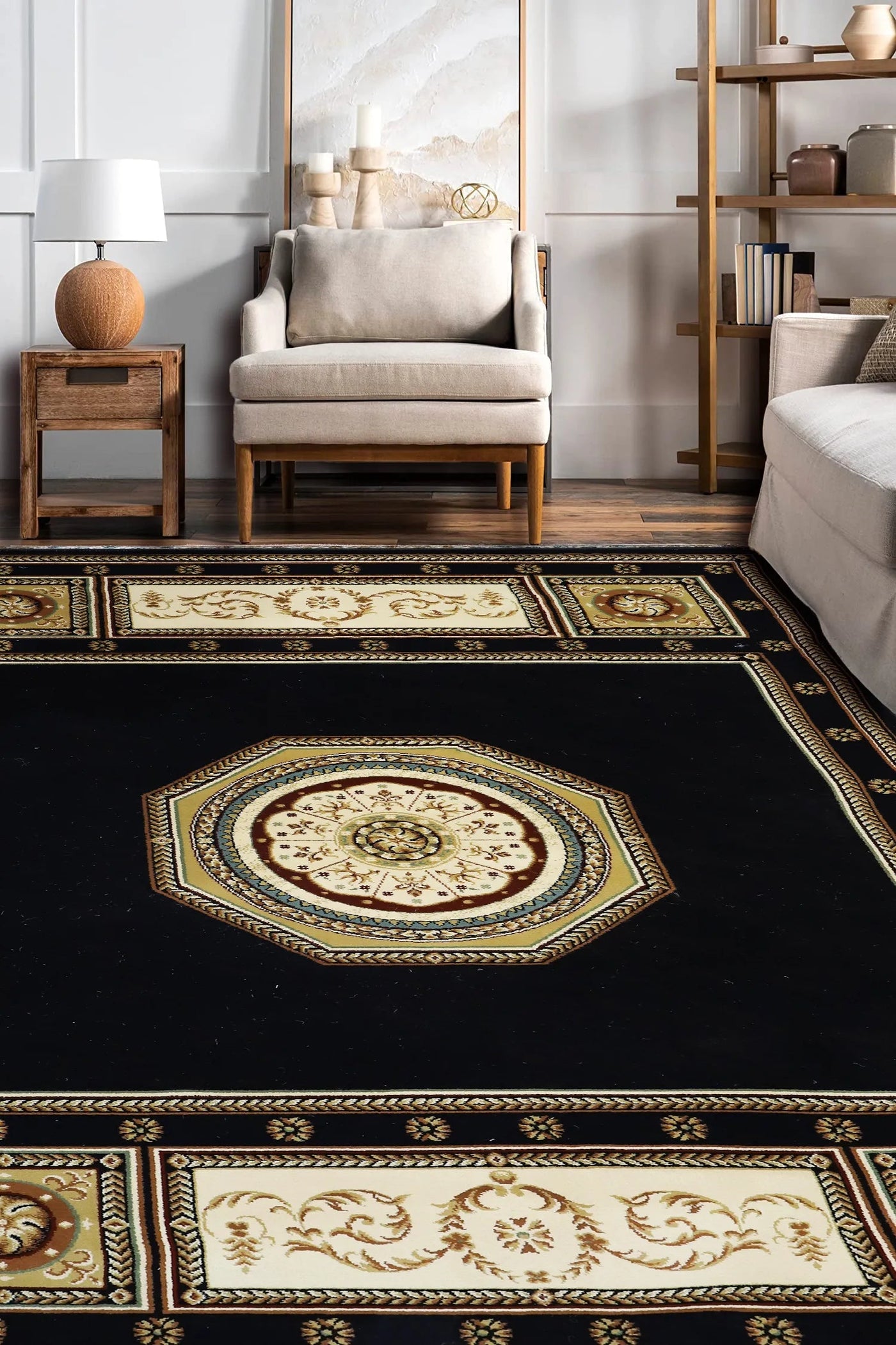 Crown Traditional Medallion Rug - 111 Black