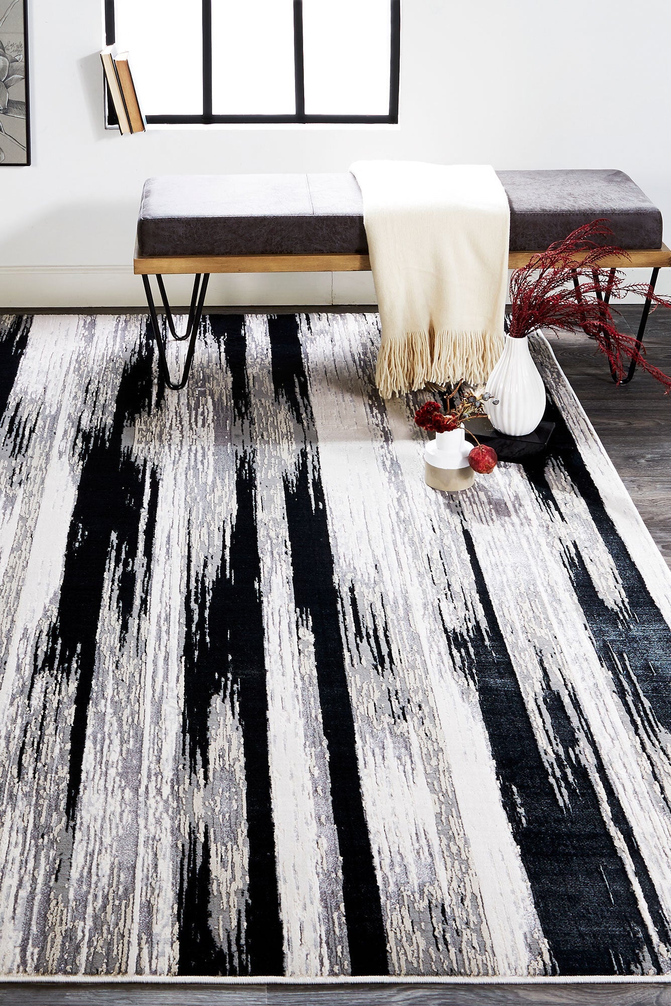 Metallic Abstract Rug - 105 Black