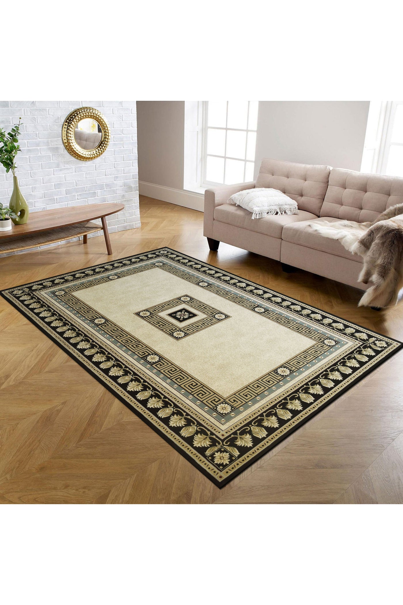 Crown Traditional Medallion Rug - 104 Beige