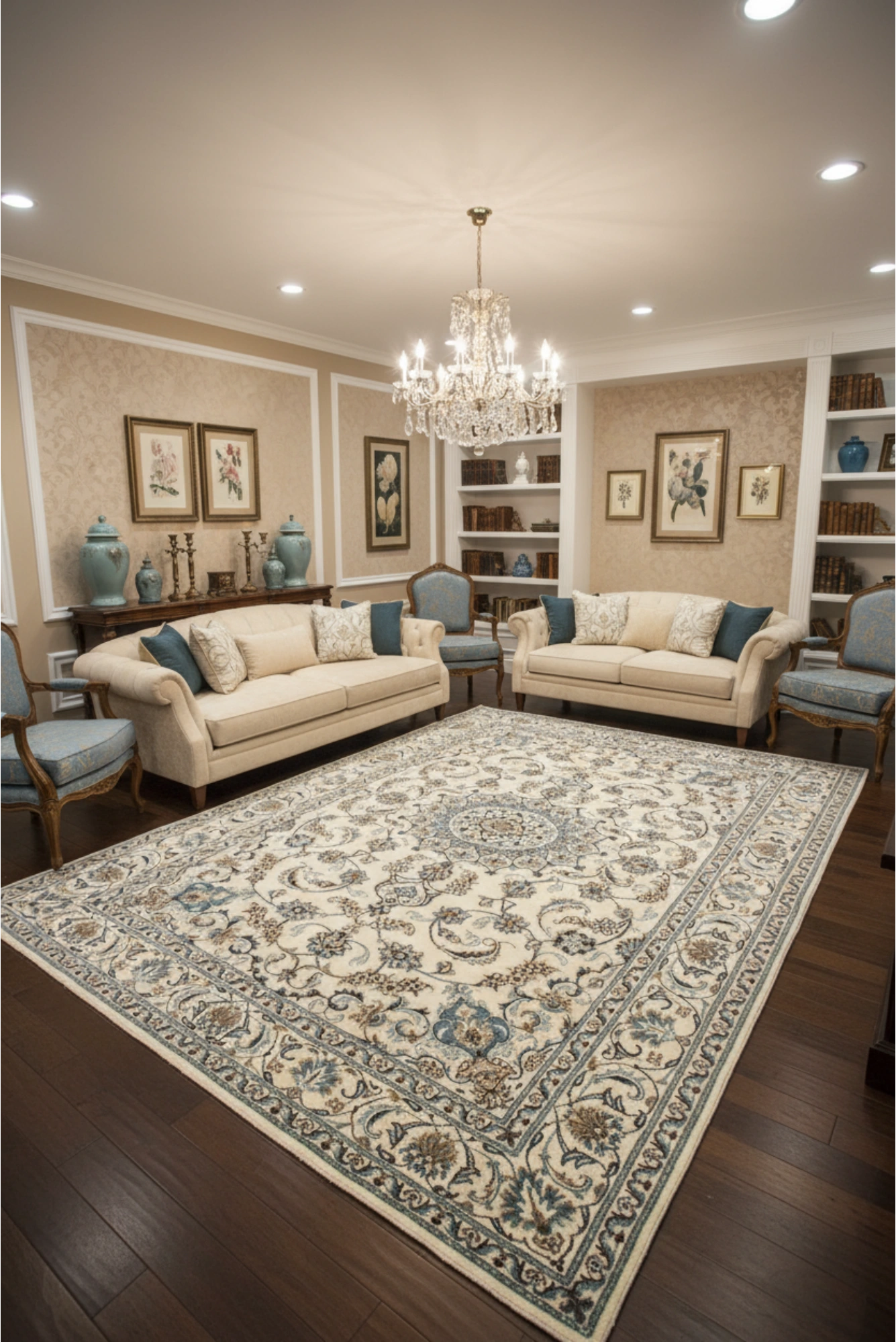 Nain Medallion Hand Knotted Wool & Silk Rug 282x195 cm