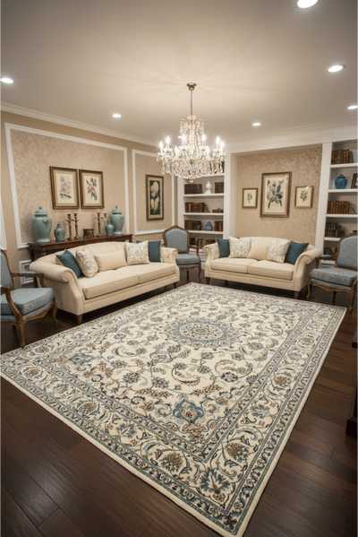 Nain Medallion Hand Knotted Wool & Silk Rug 282x195 cm