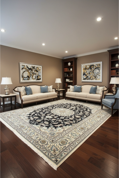 Nain Medallion Hand Knotted Wool & Silk Rug 295x200 cm