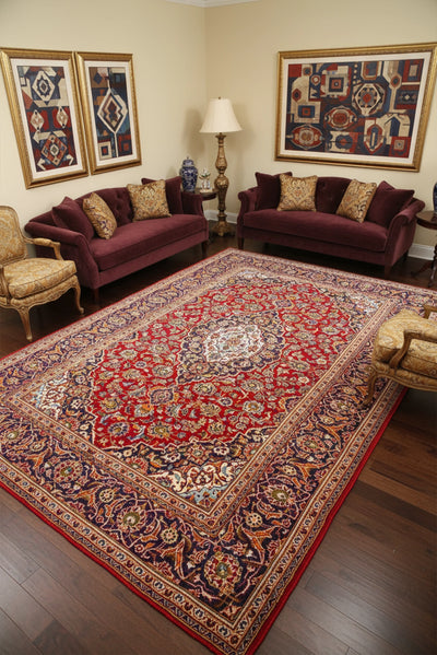 Kashan  Medallion Hand Knotted Wool Rug | 286x197 cm