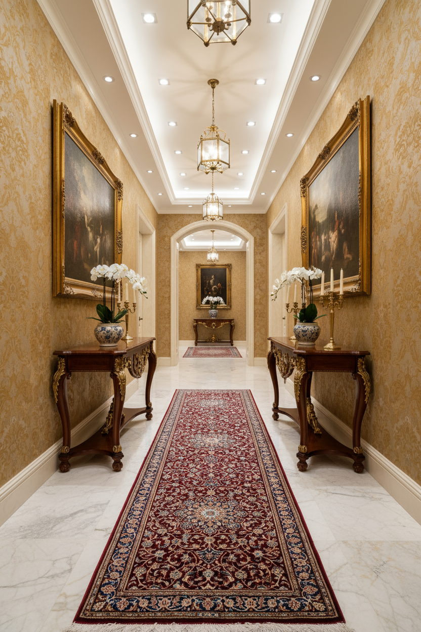 Kum Hand Knotted Silk Hallway Runner Rug - 308x74