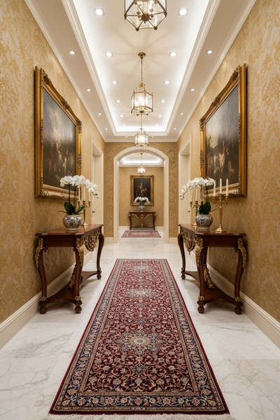Kum Hand Knotted Silk Hallway Runner Rug - 308x74
