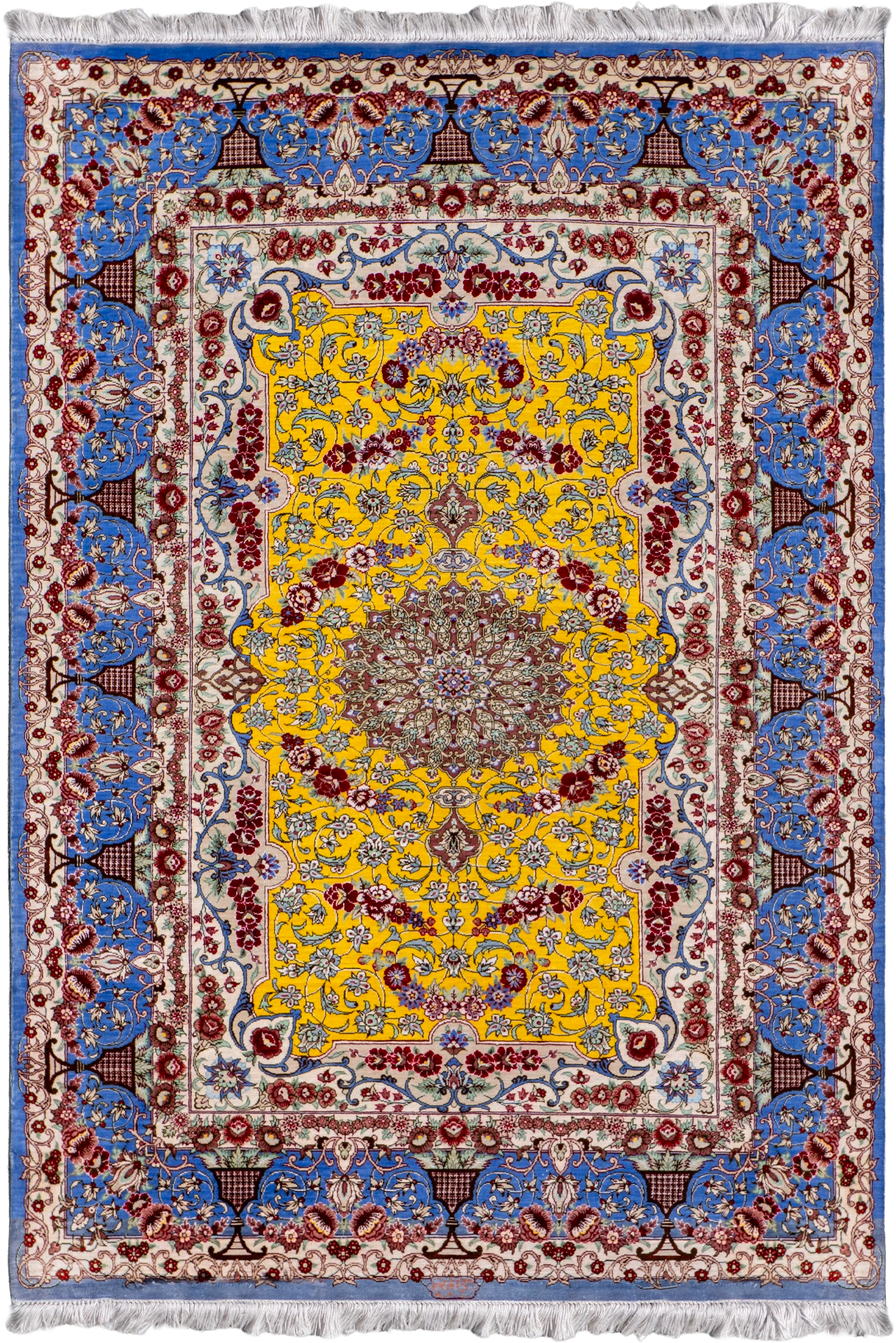 Kum Hand Knotted Medallion Silk Rug - 146x100