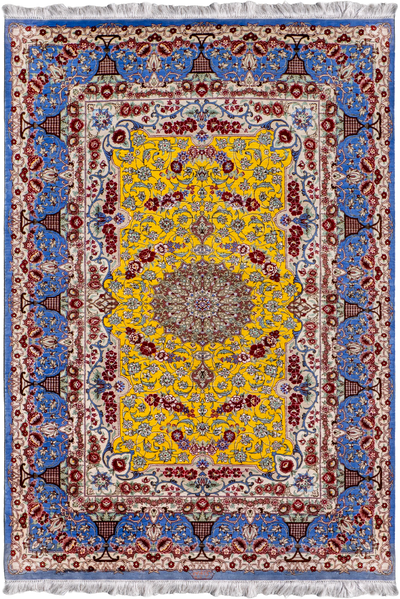 Kum Hand Knotted Medallion Silk Rug - 146x100