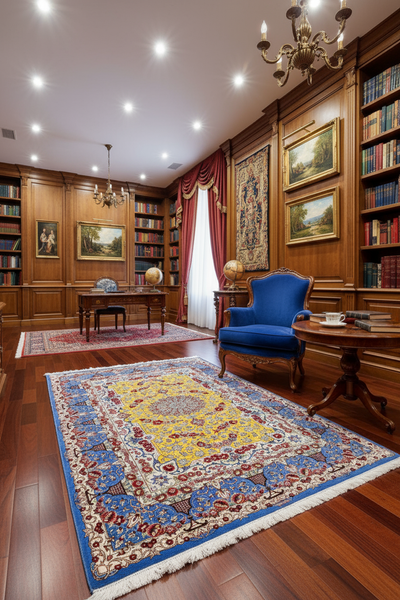 Kum Hand Knotted Medallion Silk Rug - 146x100