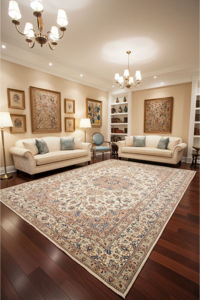 Nain Hand Knotted Wool & Silk Persian Rug | 310x200 cm