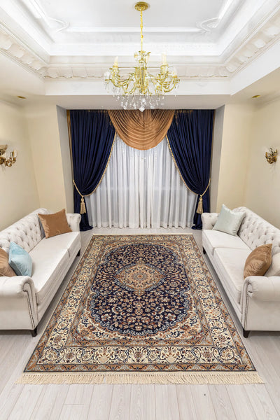 Nain Hand Knotted Wool & Silk Persian Rug | 300x200 cm