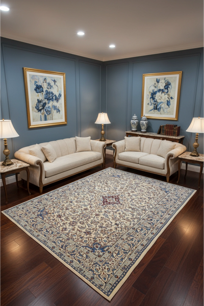 Nain Hand Knotted Wool & Silk Persian Rug | 294x166 cm