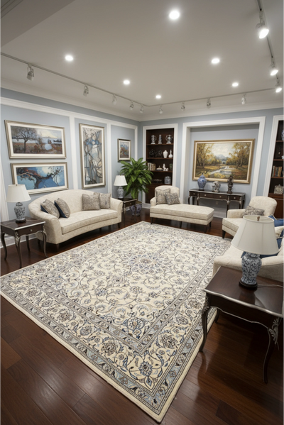 Nain Hand Knotted Wool & Silk Persian Rug | 300x195 cm
