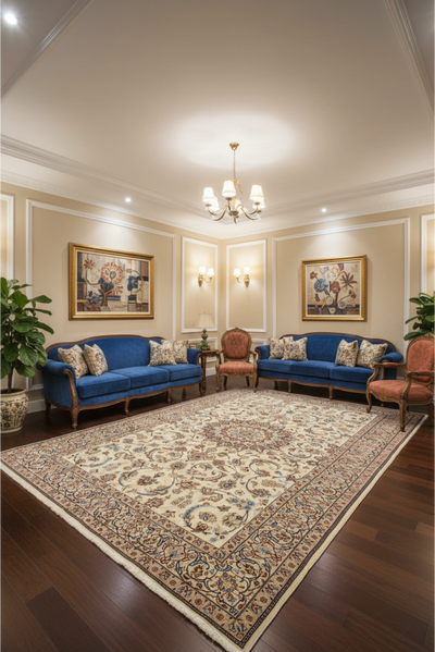 Nain Hand Knotted Wool & Silk Persian Rug | 313x203 cm