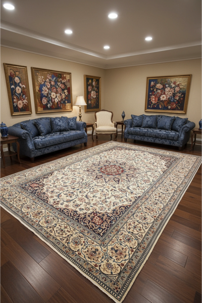 Nain Hand Knotted Wool & Silk Persian Rug | 315x210 cm