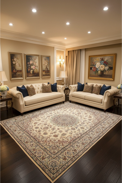Nain Hand Knotted Wool & Silk Persian Rug | 280x213 cm