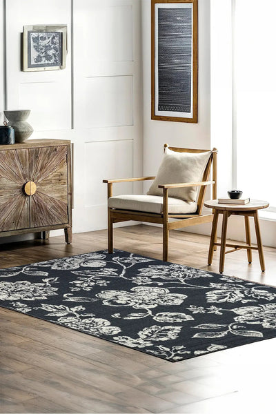 Phenix Indoor Outdoor Floral Rug - 111 Charcoal