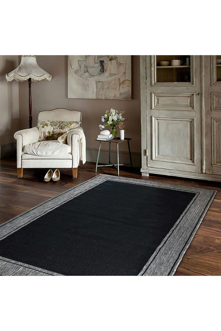 Sisalo Border Flatweave Rug - 140 Charcoal