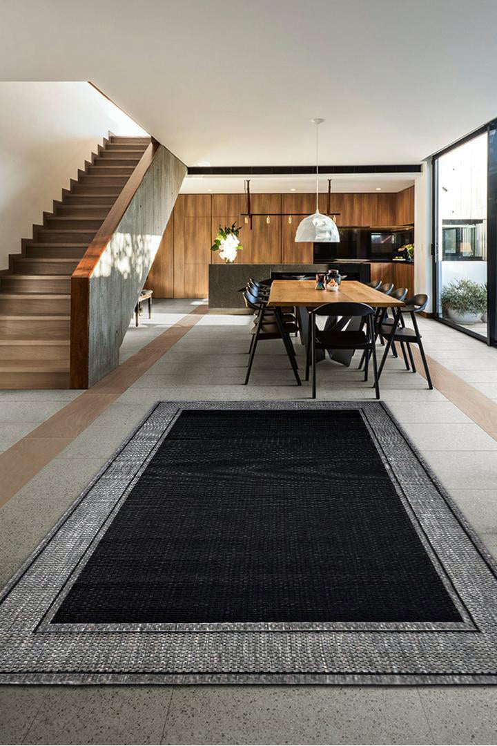 Sisalo Border Flatweave Rug - 140 Charcoal