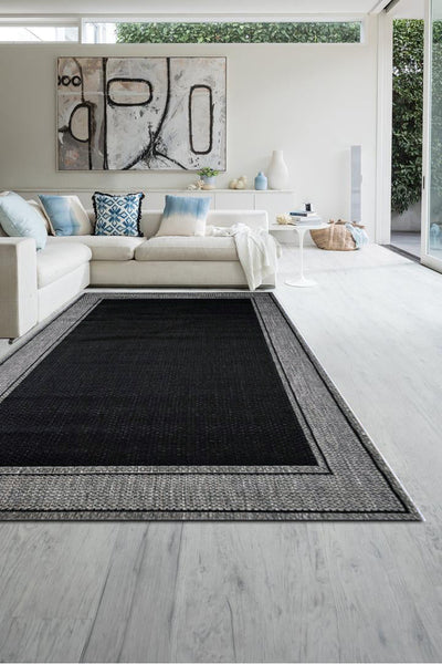 Sisalo Border Flatweave Rug - 140 Charcoal