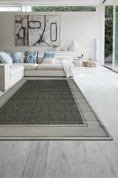 Sisalo Border Flatweave Rug - 144 Charcoal