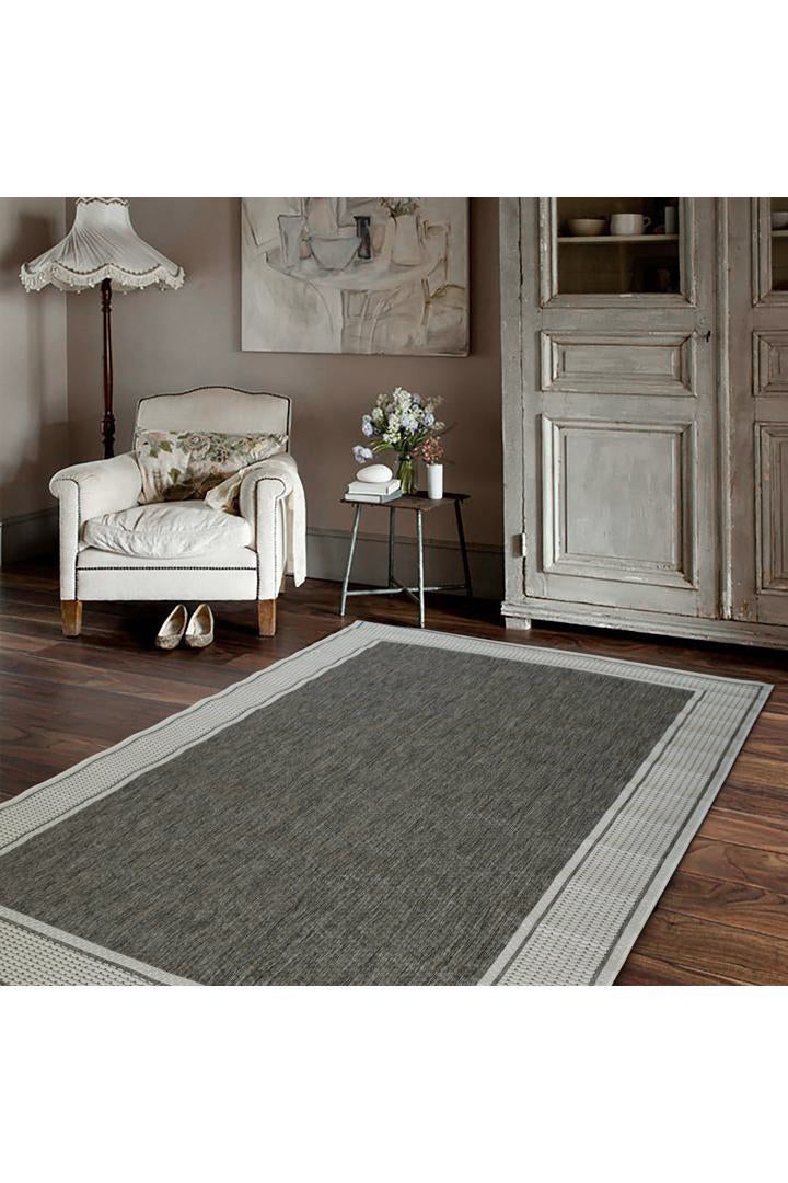 Sisalo Border Flatweave Rug - 144 Charcoal