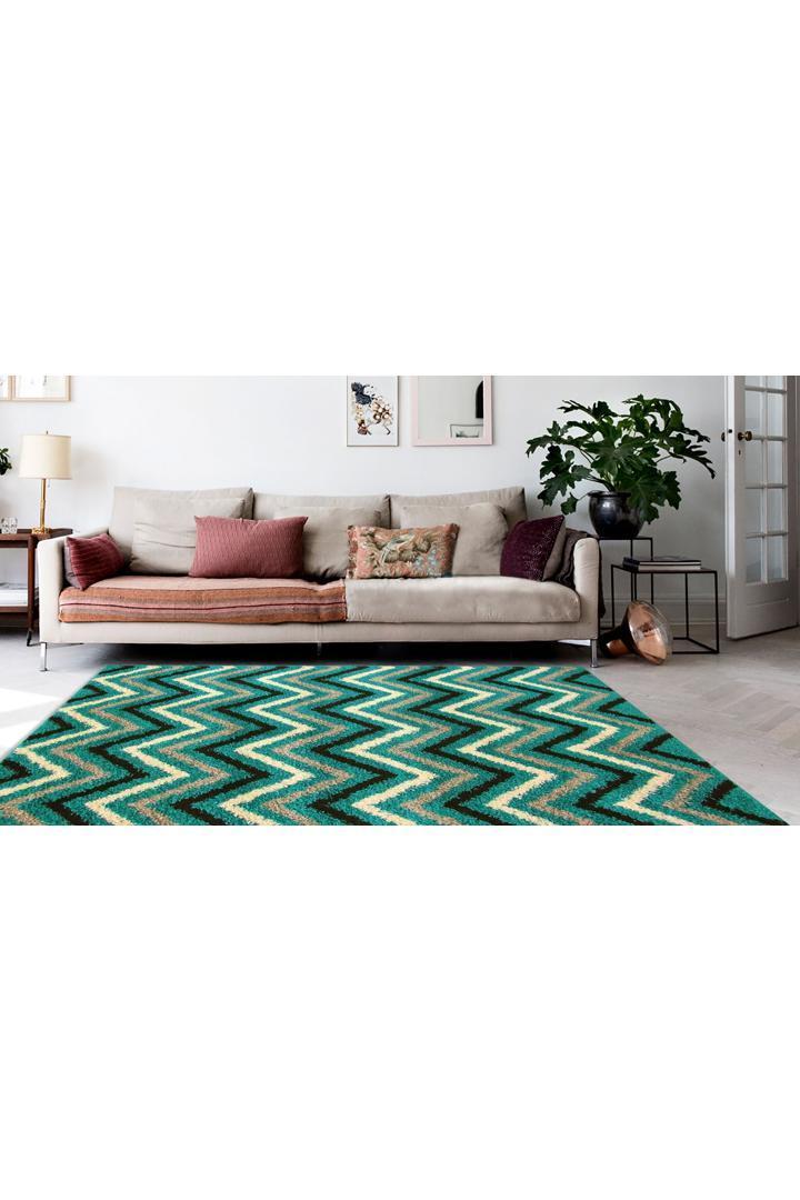 Stella Chevron Shaggy Rug - 117 Green