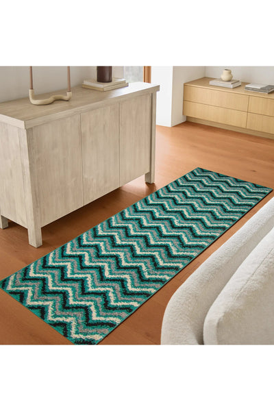Stella Chevron Shaggy Rug - 117 Green
