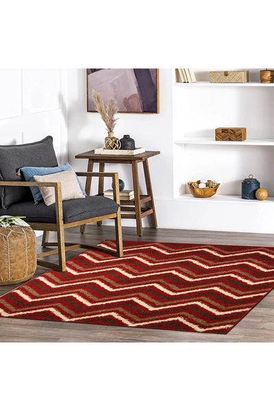 Stella Chevron Shaggy Rug - 113 Red