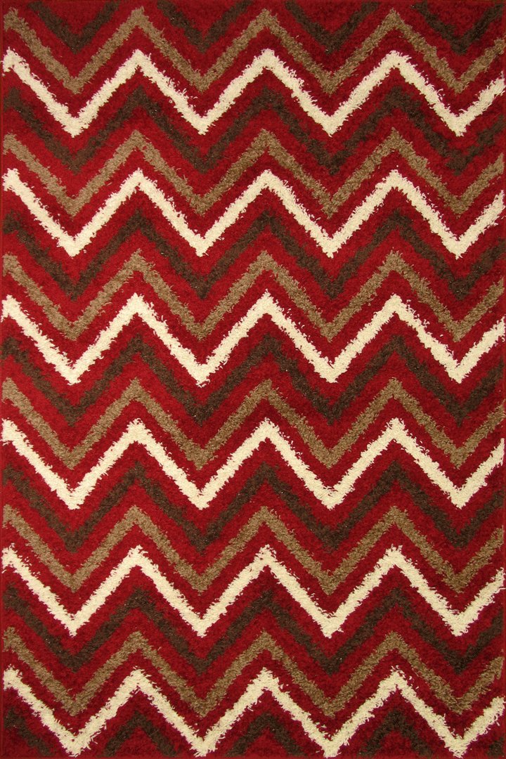 Stella Chevron Shaggy Rug - 113 Red