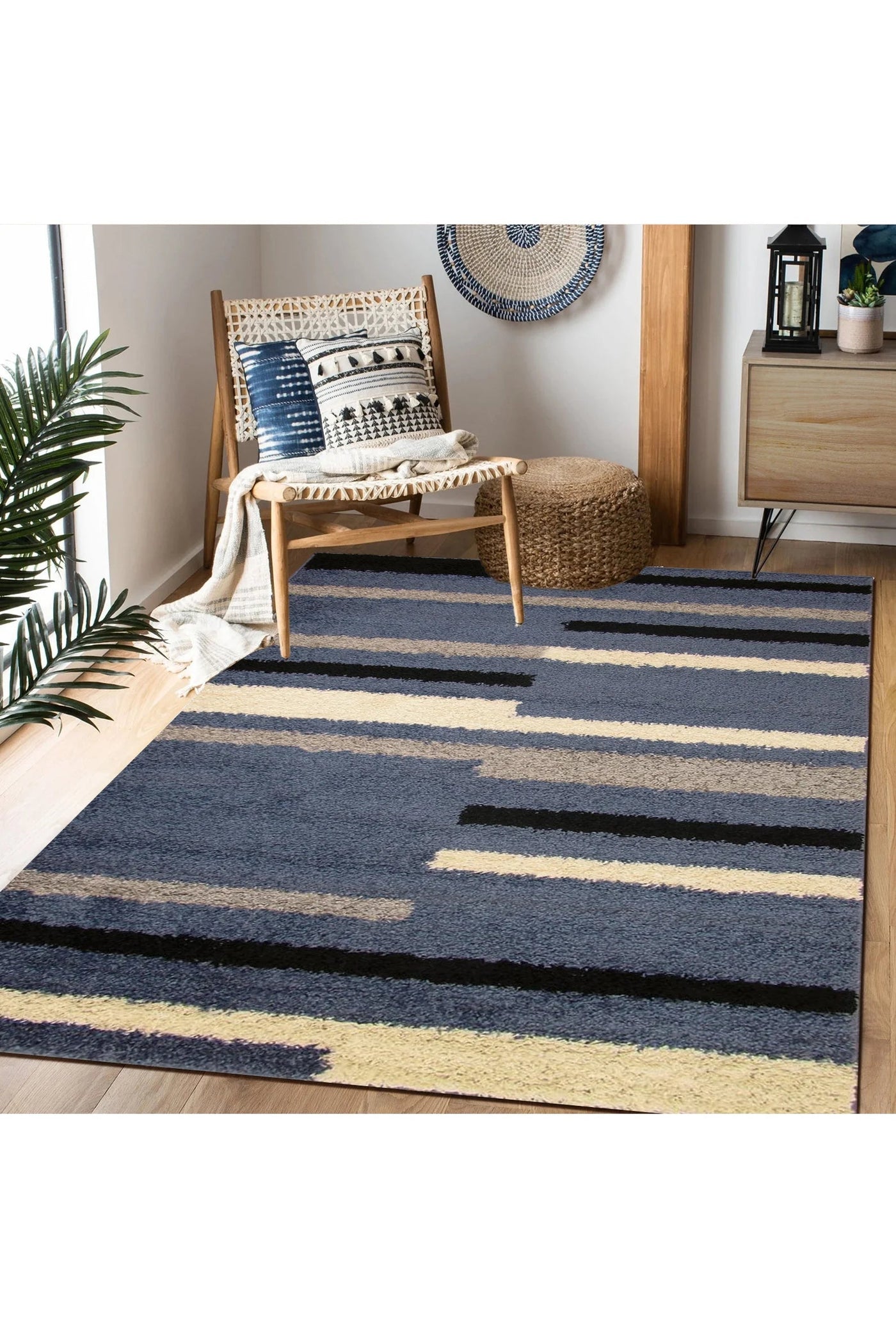 Stella Abstract Shaggy Rug - 128 Blue