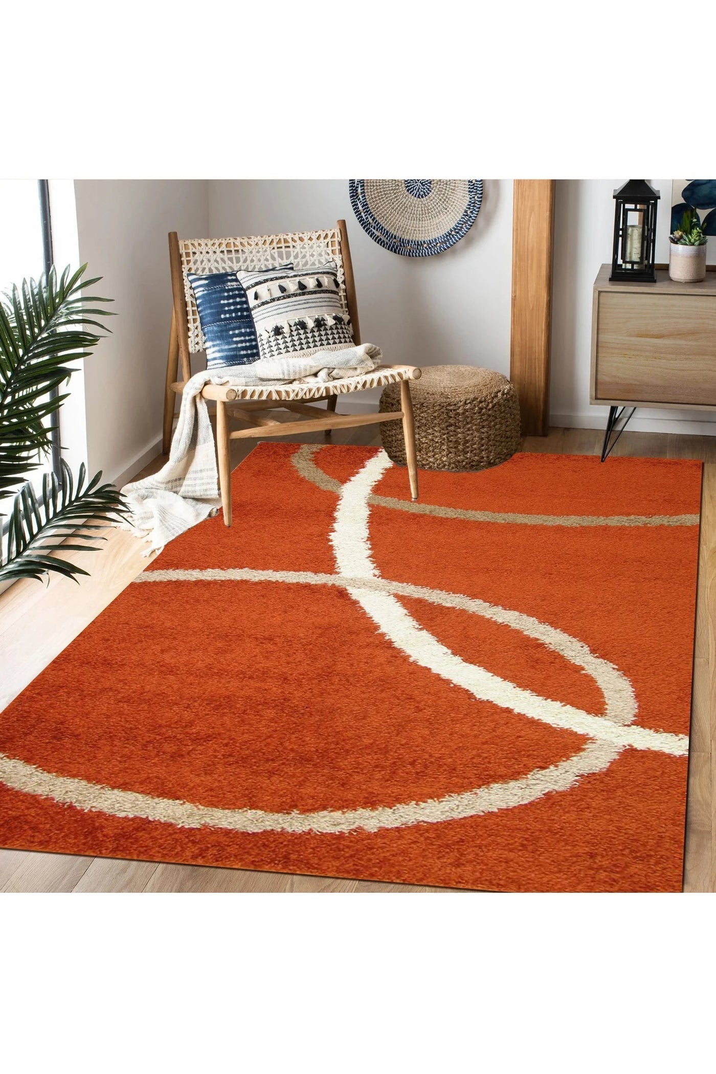 Stella Abstract Shaggy Rug - 105 Orange