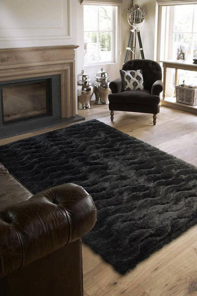 Super Shaggy Plain Rug 3630-Black-Black