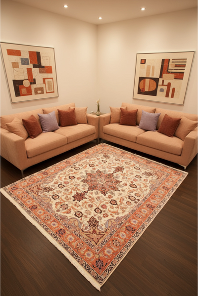 Tabriz Medallion Hand Knotted Wool & Silk Rug 198x155cm