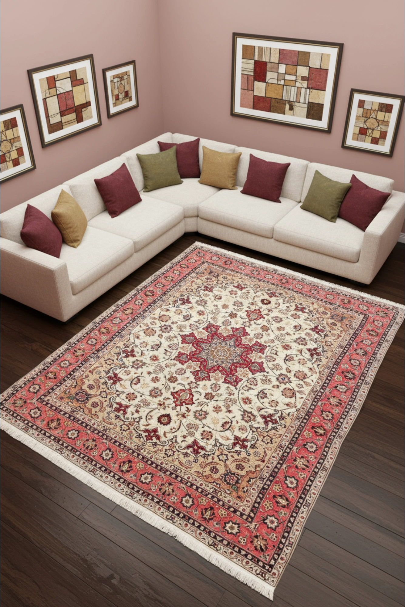 Tabriz Medallion Hand Knotted Wool & Silk Rug 202x157 cm