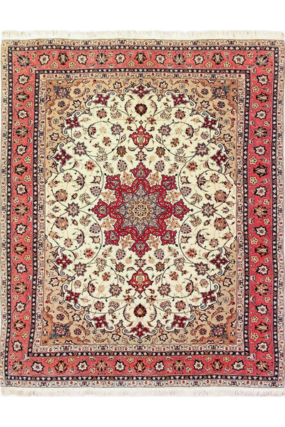 Tabriz Medallion Hand Knotted Wool & Silk Rug 202x157 cm