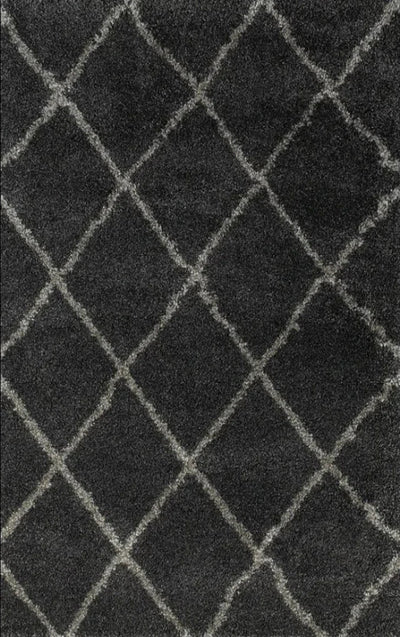 Coco Diamond Pattern Shaggy Rug - 104 Black