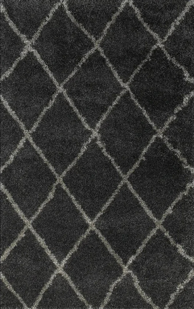 Coco Diamond Pattern Shaggy Rug - 104 Black