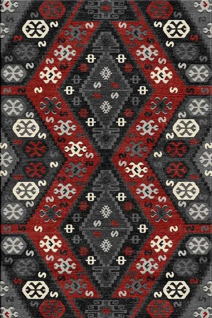 Vintage Geometric Traditional Rug HB302-Red-D.Grey-EV | Buy Rugs Online ...