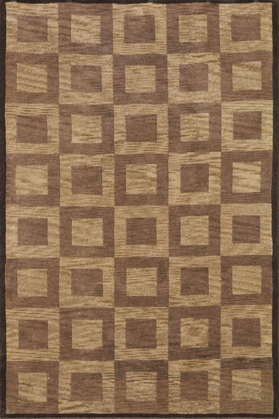 retro 60s design handmade wool rug cheap affordable brown beige geometric pattern