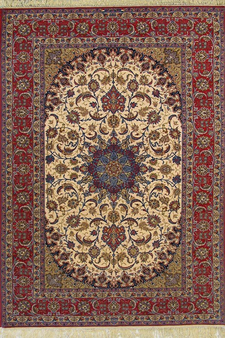 Isfahan Medallion Hand Knotted Wool & Silk Rug - 300x200 cms