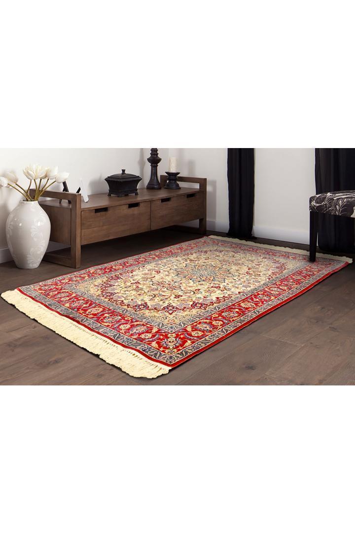 Isfahan Medallion Hand Knotted Wool & Silk Rug - 178x110 cms