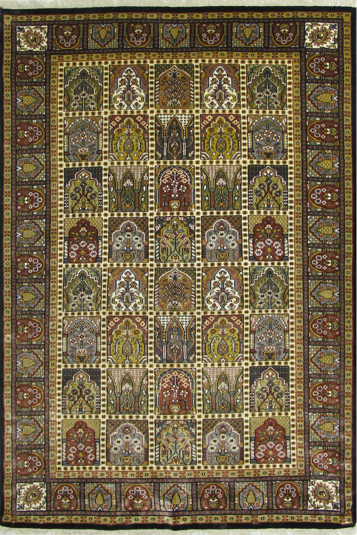 Jamu - Indian Hand-Knotted Square Pattern Silky Yarn Rug - 228x156 cms