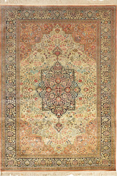 Kum Hand Knotted Medallion Silk Rug - 246x147