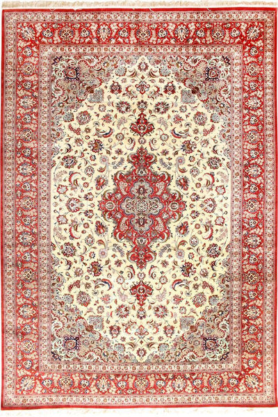 Kum Signed Medallion Hand Knotted Silk Rug 348x254 cm