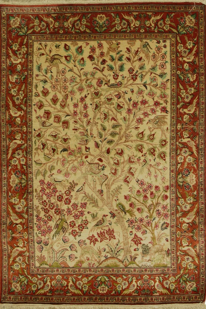 Kum Signed Tree of Life Hand Knotted Silk Rug