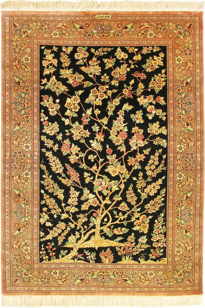 Kum Signed Tree of Life Hand Knotted Silk Rug - 150x100